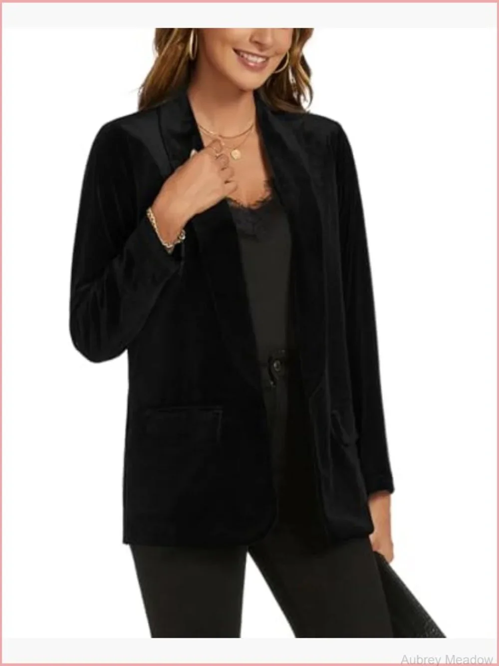 Women's Velvet Blazer Jacket Long Sleeve Open Front Business Casual Suit Jacket